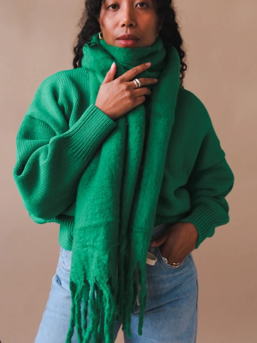 Cozy Oversized Fringe Scarf in Bright Green - Picture 10 of 10